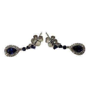 14K White Gold Sapphire and Diamond Drop Earrings JAGi Certified #15951
